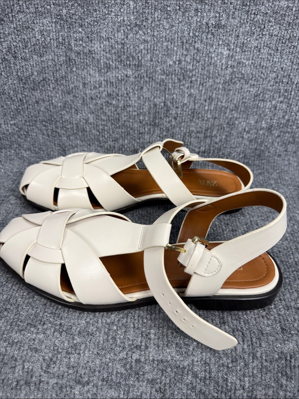 Zara Cream Flat Fisherman Leather Slingback Sandals Size US 8 EU 39 NWOT